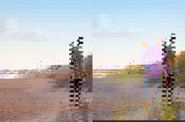 A father and son at the beach