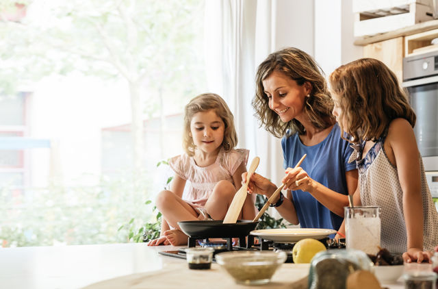 Mother and daughters spending time together
