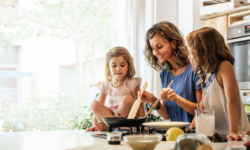 Mother and daughters spending time together